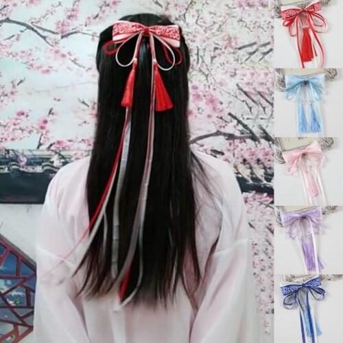 Chinese style blue and white porcelain ribbon bow ancient costume Hanfu ancient style children hairpin clamp headdress