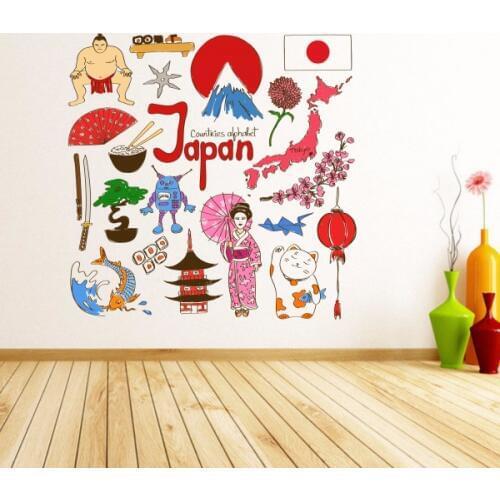 Japan Colorful Illustration Travel The Word Landmark Wall Sticker Wedding Decor Vinyl Waterproof Wall Sticker Wallpaper Decal