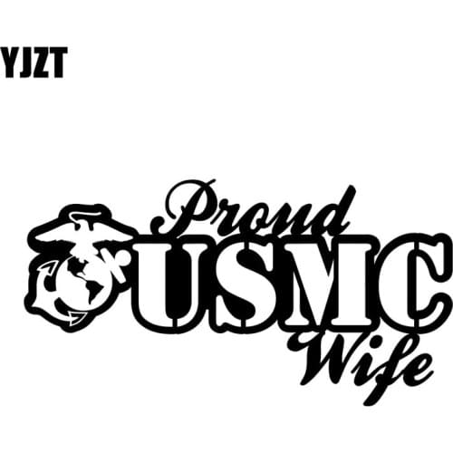 YJZT 17CM*9.1CM USMC United States Marine Corps Proud Wife Vinyl Car Sticker Decals Black/Silver C3-0089