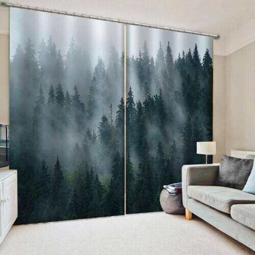Custom green forest curtains Window Blackout Luxury 3D Curtains set For Bed room Living room