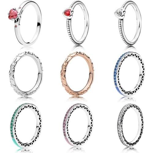 Classic Silver Color Rings With Colorful Drop Oil Love Heart Crystal Wedding & Party Ring For Women Jewelry