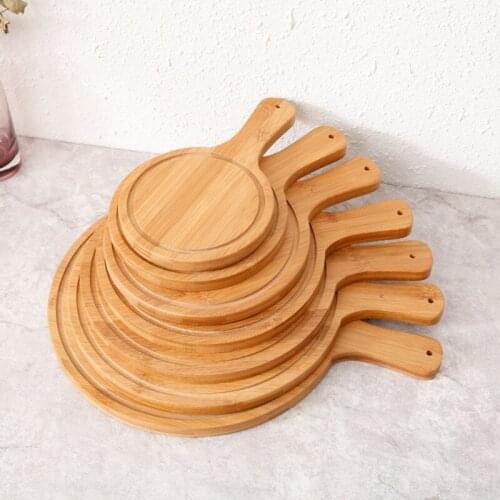 1Pcs Round Bamboo Wooden Pizza Tray 6-12inch Pizza Baking Tray Wiht Handle Environmentally Friendly Pizza Cake Bakeware Tools