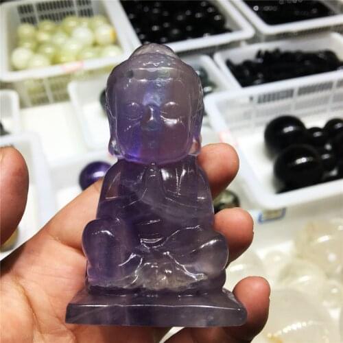 1pcs Natural seven-color fluorite hand-carved baby Buddha carved crystal home decoration Halloween gift