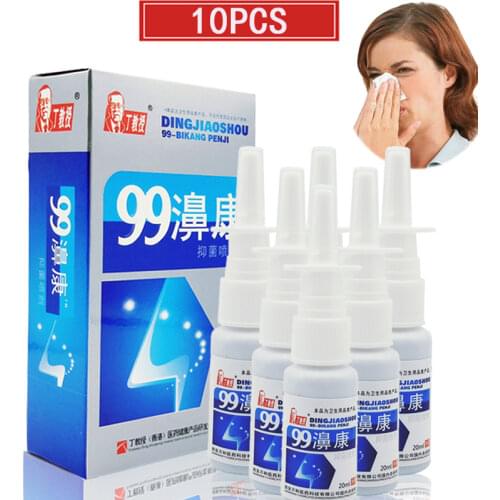 10pcs Chinese herbal medicine is safe. 20ml nose spray is used to treat blocked nose, poor breathing, runny sneezing, etc