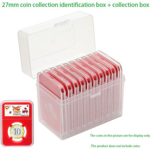 10 pcs/Box Coin Holder Case with Wooden Storage Box Round Coin Capsules Commemorative Coin Holder