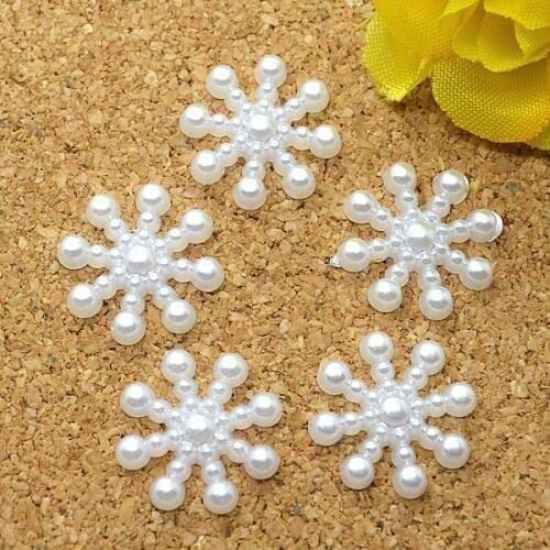 100pcs/lot white snowflake 15mm ABS imitation pearls flatback for decoration free shipping