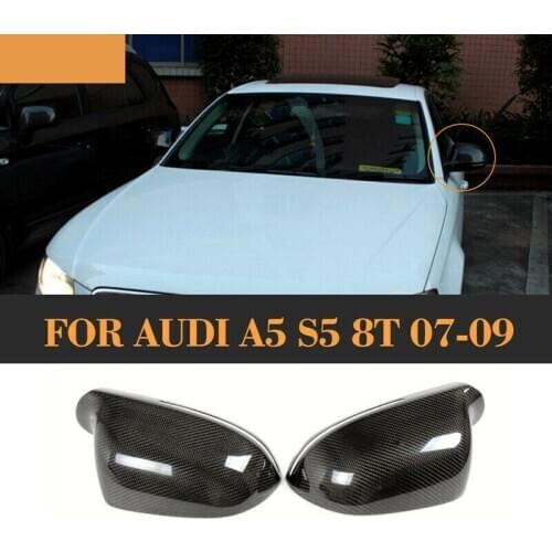 2PCS Carbon Fiber Side Door Wing Mirror Replacment Caps Cover Fit For Audi A5 S5 2007-2009