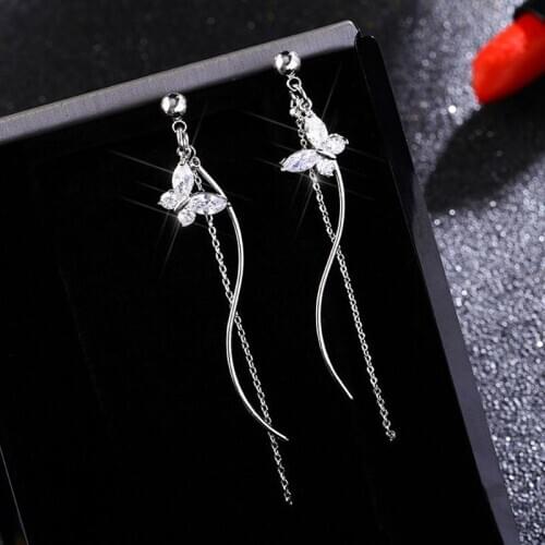 Fashion Personality Lovely Rhinestone Butterfly Curved tassel long Earrings Beautiful Animal Earrings For Women Trendy Jewelry
