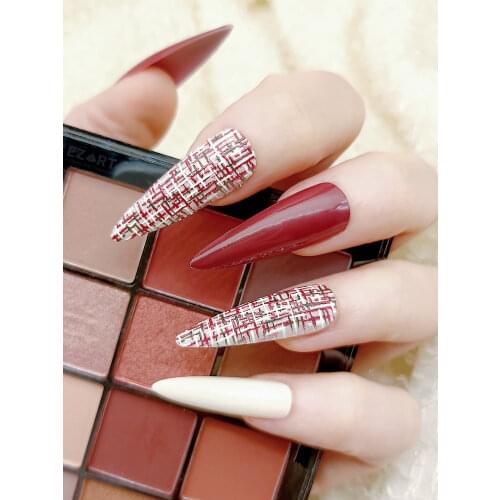 Fake Nails Design Artificial Nails Tips Press On Detachable Ballerina Coffin White Wine Red Brown Bordeau Long Drop 30pc/Set