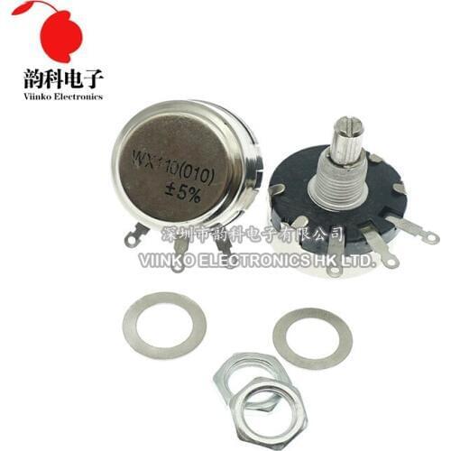 5pcs WX110 (010) 6mm Round 22k ohm Metal Shaft Single Turn Wire resistor Wound Potentiometer