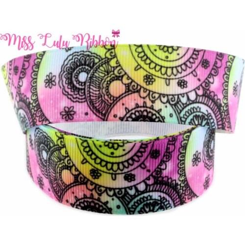 6-75mm Rainbow Flower Printed Grosgrain/Elastic Ribbon DIY Handmade Hair Accessories Decoration For Party Gift Ribbon 50 yards