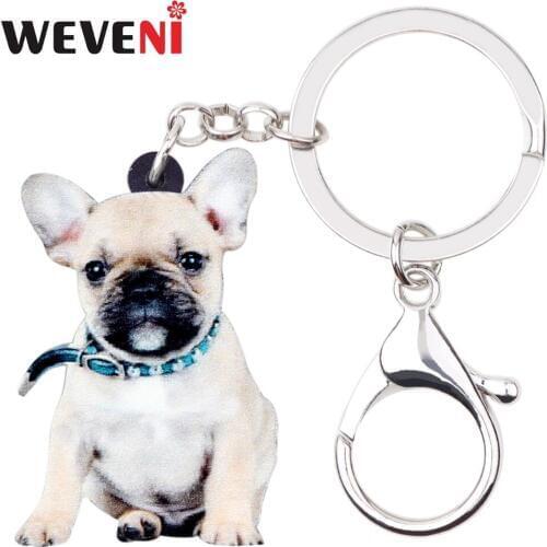 WEVENI Acrylic Collar French Bulldog Pug Dog Key Chains Keychains Rings Jewelry For Women Girls Holder Car Wallet Charms Animal