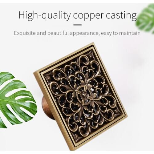 LTJ Antique Brass Anti-odor Drains Waste Drainer Bathroom Floor Drain Cover Stopper Bathroom Shower Drain Hair Catcher GD10145FA