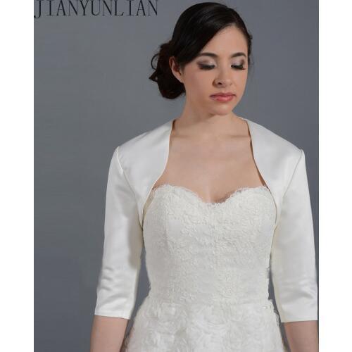2021New White/ Ivory Satin Fashion Half Sleeve Wedding Jacket Custom Made Bolero Wedding Accessories Cape Mariage Bridal Wraps