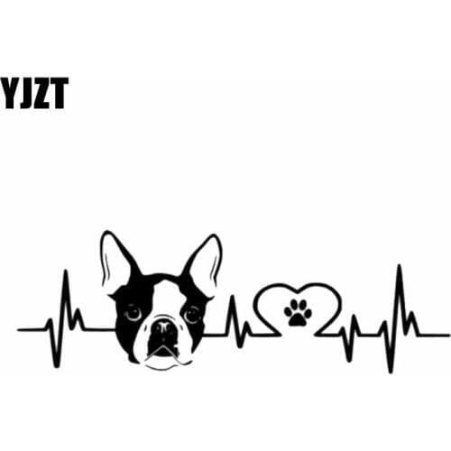 YJZT 20CM*6.7CM Boston Terrier Ecg Vinyl Decoration Car Decal Sticker Black/Silver C2-3265