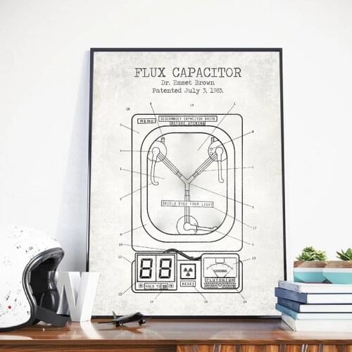 Flux Capacitor Patent Vintage Posters and Prints Wall Pictures Back to the Future Blueprint Movie Artwork Art Canvas Painting