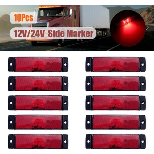 10x 12V 24V 4LED Side Marker Red Lights Position Lamp Car Clearance Rear Tail Light Indicator Trailer Truck Lorry Van Caravan