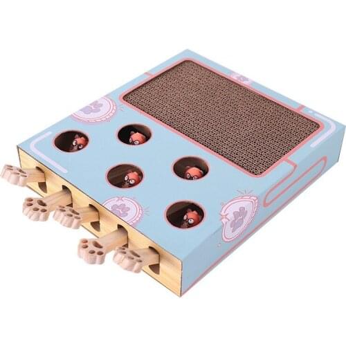 Pet Cat Toy Wooden Hit Gophers Cat Hunt with Scratcher Catch Mouse Game Maze Pet Kitten Hit Hamster Interactive Tease Toy