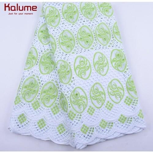 Kalume High Quality Holes African Lace Fabric Cyan Nigerian Swiss Voile Cotton Lace Fabric Stones For Sewing Cotton Laces 2016