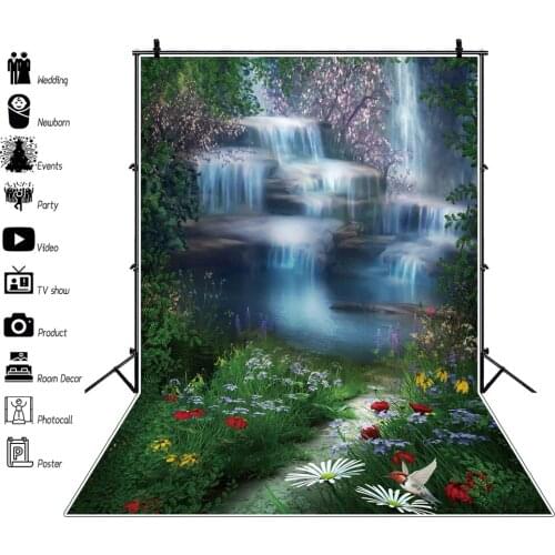 Laeacco Spring Scenery Backdrops Wonderland Fairy Tale Forest Waterfall Grassland Children Baby Newborn Photography Backgrounds