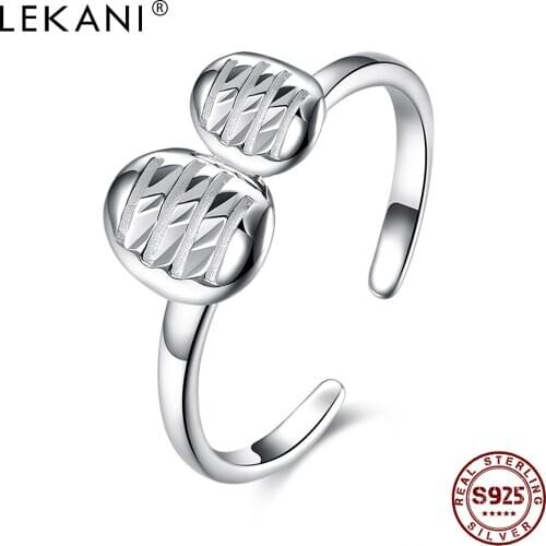 LEKANI 925 Sterling Silver Women Rings Minimalist Plant Leaf Linear Open Adjustable Ring Female Fine Jewelry Gift Hot Sale