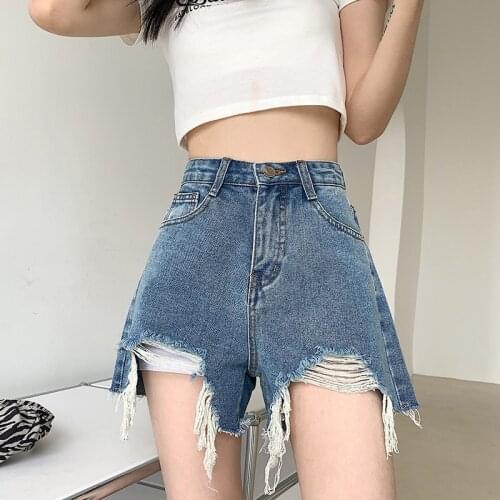Summer Blue Ripped Shorts Jeans Feminino High Waist Plus Size Denim Spodenki Damskie Loose Casual Vintage Korean