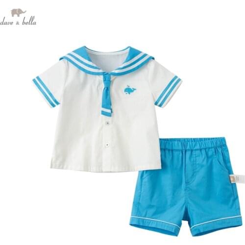 DBX16686 dave bella baby boys summer casual striped clothing sets kids boy fashion short sleeve sets children 2 pcs suit