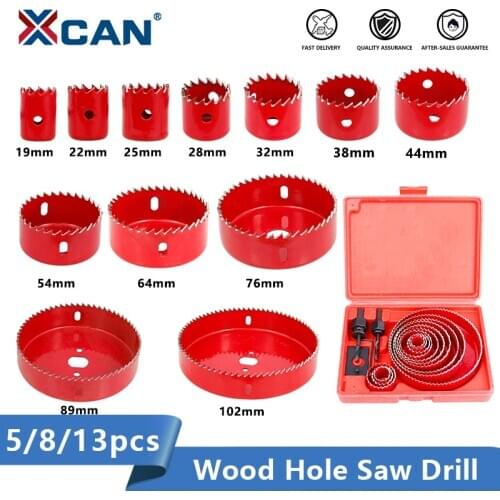 XCAN Hole Saw Set 5/8/13pcs 19-127mm Wood Metal Drilling Tools Hole Core Cutter Hole Saw Drill
