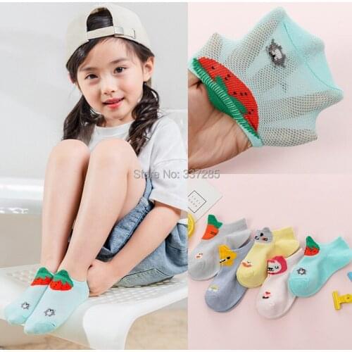 5pcs summer infant baby girl breathable mesh socks cute fruit design thin wild shallow mouth invisible cotton sock for kid child