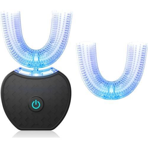 New 360 Automatic Electric Sonic Toothbrush USB Rechargeable Ultrasonic U Shape Toothbrush Double Heads 45 Seconds Tooth Whiten