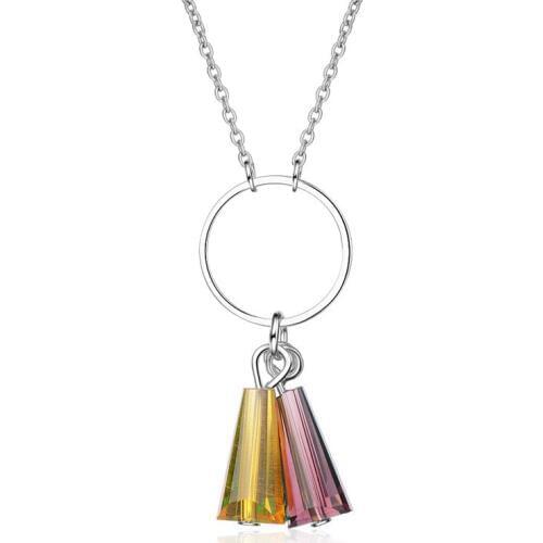 TJP New Fashion 925 Sterling Silver Necklace For Girl Party Accessories Trendy Multi Color Crystal Pendants Necklace Women Gift