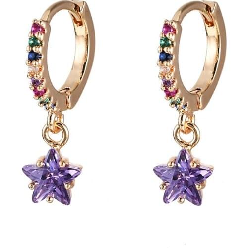New Fashion Exquisite Multicolor Zircon Earrings Temperament Purple Five-pointed Star Jewelry Personality Earrings for Women