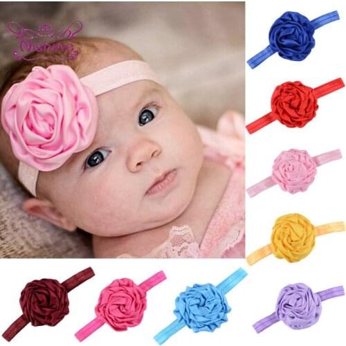 Nishine 8 CM Solid Color Satin Flower Headband Toddler Elastic Hairband Infant Photography Headwear Fashion Accessories for Baby