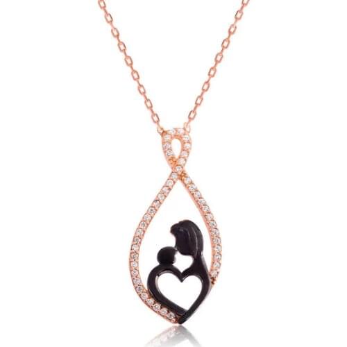 Silver Heart Mother and Child Necklace