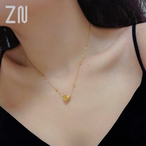 ZN New Fashion Titanium Steel Sweet Girls Elegant Beads Heart Necklace For Women Party Choker Necklace Jewelry Gifts