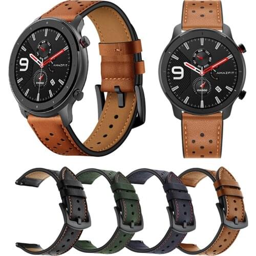 22mm Leather Wrist Strap for Samsung watch 46mm S3 HUAWEI GT HONOR Magic Watchband for Huami Amazfit GTR 47mm Bracelet Band