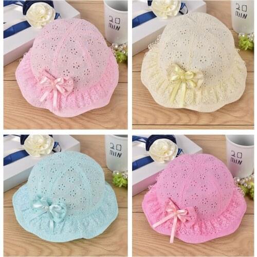 Summer Sun Cotton Hats Girls Cute Baby Lovely Hat Baby Embroidered Beach Cap Bow Flower Bucket Hat Mesh Bowl Fashion Caps