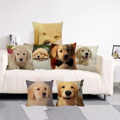 XUNYU Cute Pet Little Golden Retriever Dog Pillow Case Childs Linen Printed Cushion Cover for Home Sofa Pillowcase 45x45 Cm