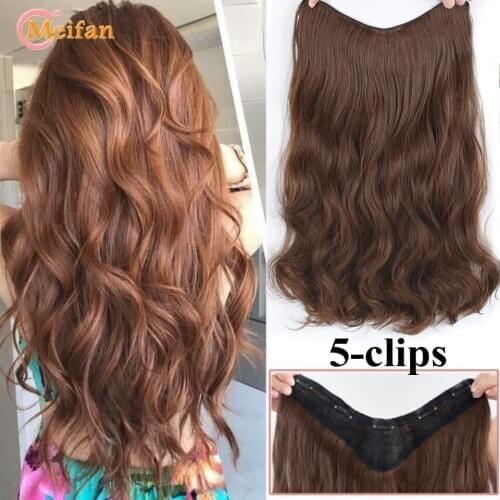 MEIFAN U-Part Half Head Curly Wig Synthetic Clips in Hair Extension Finger Wave Natural False Brown Black Hairpieces for Women