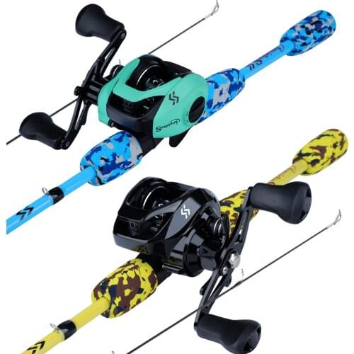 Sougayilang Portable 3 Section Casting Rod and 7.2:1 12+1BB Baitcasting Fishing Reel Camouflage Fishing Rod and Reel Combo Set