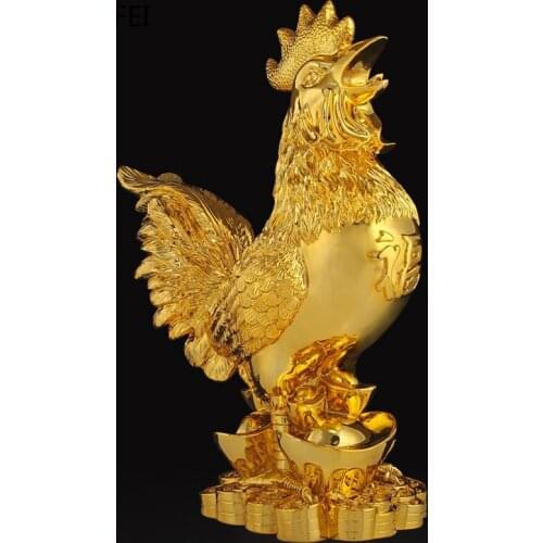 Golden Chicken Decoration Gold Plating Lucky Cock Resin Statue Living Room TV Cabinet Figurines Chinese decorations Dropshipping