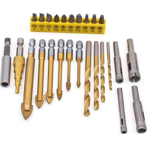 GOXAWEE 26pcs HSS Drill Bits with Electric Screwdriver Magnetic Bits Masonry Drill Bits For Electric Drill Screwdriver