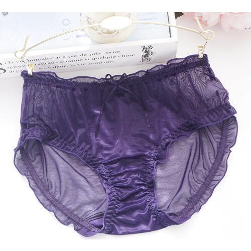 Womens Sexy Panties Large Sizes Summer New Thin Transparent Mesh Fake Silk Underwear for Women Briefs Plus Size Panties