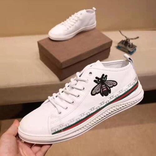 Mens Genuine Leather Shoes Fashion Little Bee Embroidery Casual Sports Shoes Anti-slip Breathable Trainers For Male Footwear