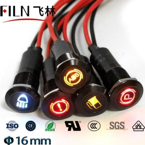 16mm Waterproof Lamp FILN 12V LED Car Boat LED Warning Dashboard Signal Lights Instrument Pilot light