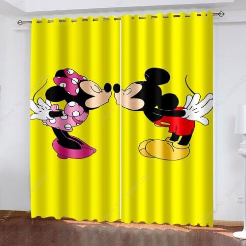 2 Panels Curtain Cute Yellow Disney Mickey Minnie Mouse Thermal Insulated Blackout Light Blocking Room Darkening Windows Drapery