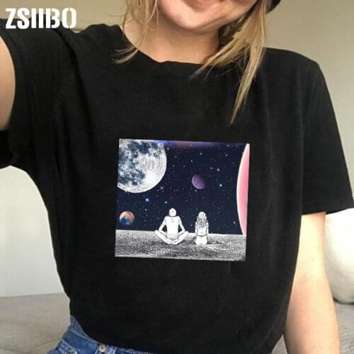 Women Shirt Funny starry sky warrior clothes vintage Short Sleeve T-shirts vegan punk ropa mujer jersey clothing Tshirts Tops