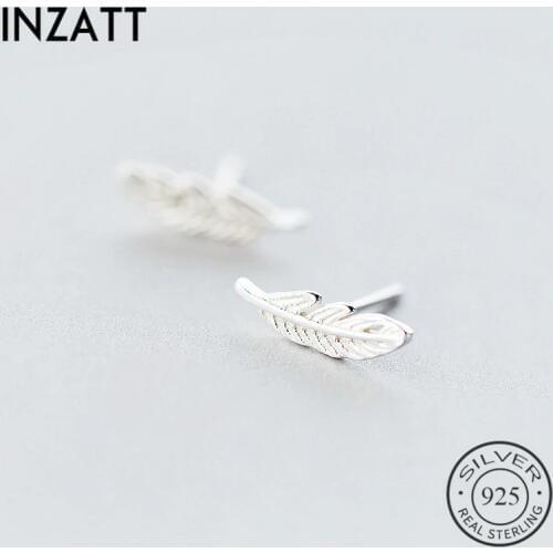 INZATT Minimalist Lonely Pretty Feather Stud Earrings Charm 925 Sterling Silver Men Earrings Party For Women Fine Jewelry