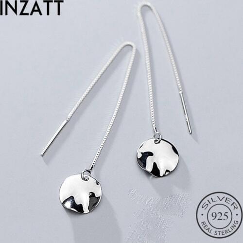 INZATT Real 925 Sterling Silver Irregular Round Chain Tassel Dangle Drop Earrings Minimalist Fine Jewelry For Fashion Women