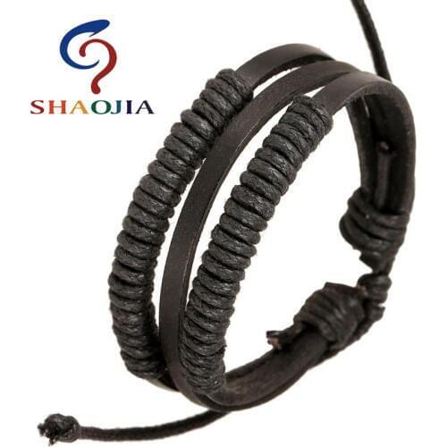 Vintage Multilayer Charm Bracelets Brown Rope Winding Leather Bangle Charm Geometric Summer Leather Lace-up Women Bracelet